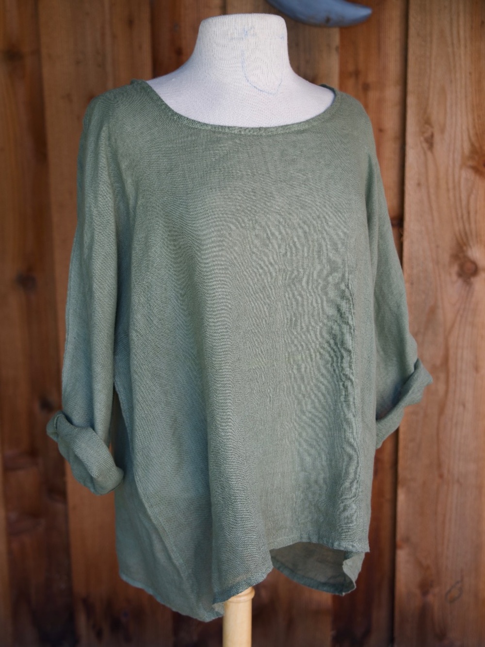 Puro Lino 100% Linen Sage Green Long Sleeve Blouse Made In Italy Woman's XL